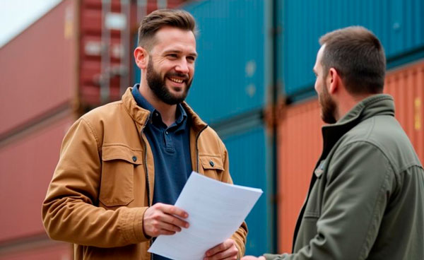 Deux hommes avec un document d'assurance